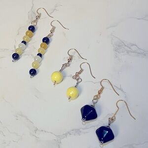 3 pairs of Drop Dangle Handmade Beaded Earrings